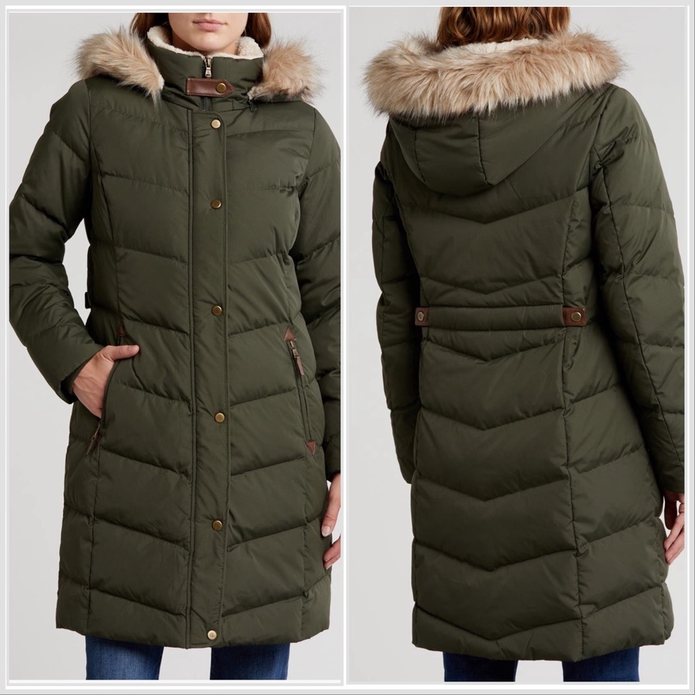 Lauren Ralph Lauren Faux Fur Trim Hooded Down Puffer Jacket Sherpa Trim Medium